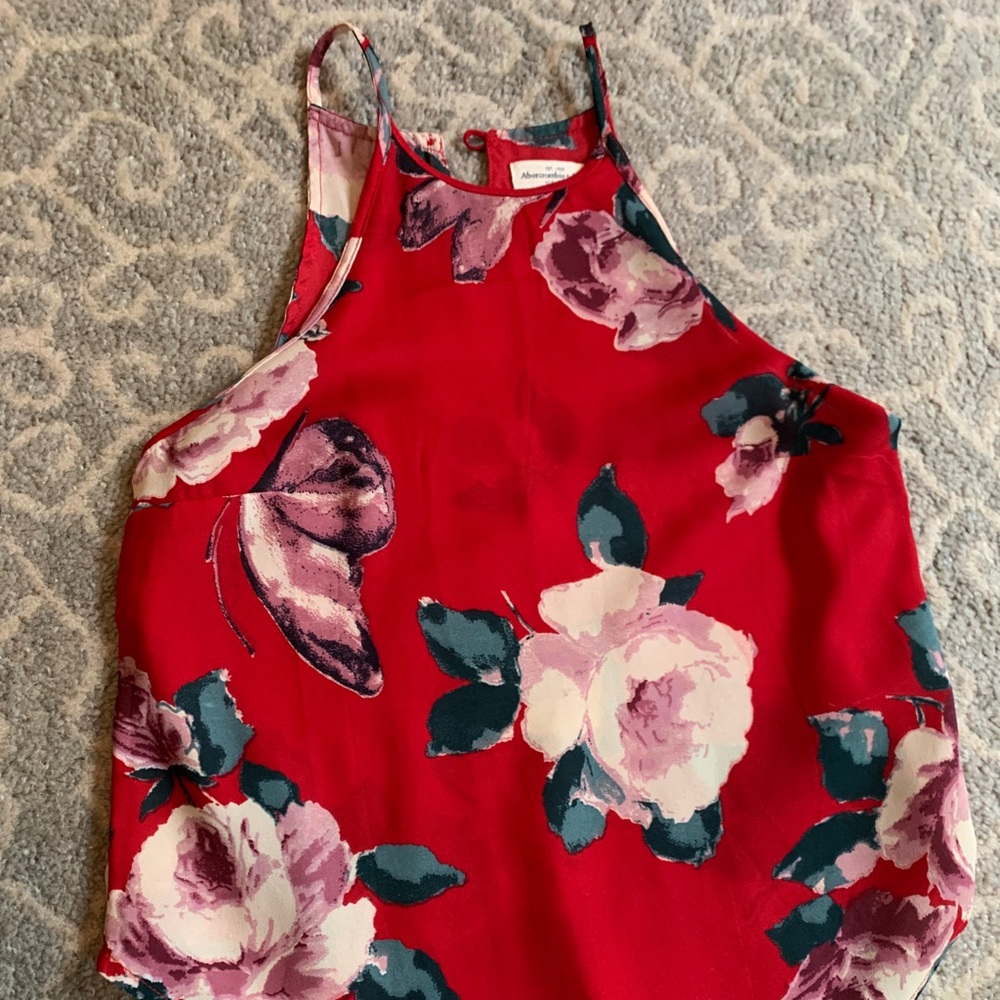 Abercrombie and fitch red pink floral tank blouse
